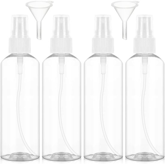 IMPERATORIS® Reisflesjes Set met trechter - Navulbare Flesjes - Voor Shampoo en Lotion - Kunststof - Set van 4 - 100 ml - Transparant