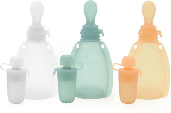 Infansa Hervulbare Knijpzakjes met Lepeltjes - Herbruikbaar Knijpfruit - Herbruikbare Siliconen Bewaarbakjes voor Babyvoeding - BPA vrij - 120 ML van Infansa