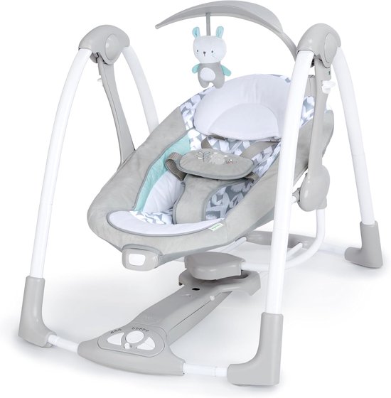 Ingenuity ConvertMe 2-in-1 Compact Portable Baby Swing and Child Seat, 5 Automatic Swing Settings, Soothing Vibration, 12 Melodies, 4 Nature Sounds - Raylan, from Newborn to 9 Months,