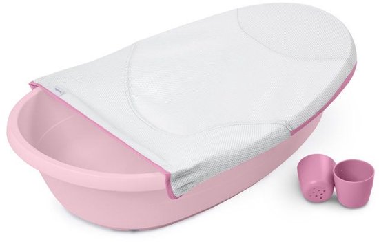 INGENUITY Extra grote roze ombouwbare babybadkuip, babybad met stoffen hangmat, zitsteun voor baby's, 2 waterornamenten, geschikt voor baby's van 0 tot 24 maanden van Merkloos