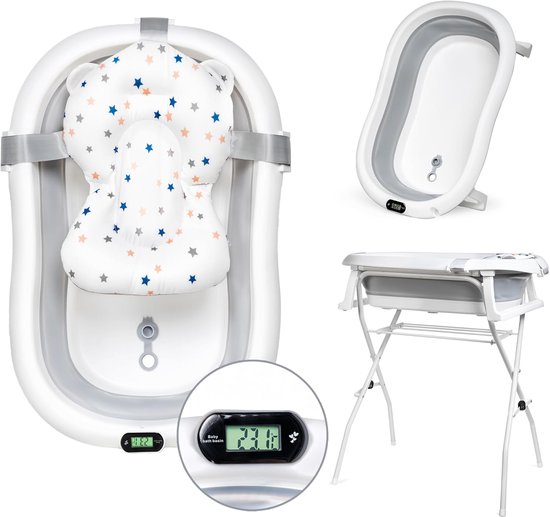 Inklapbaar Babybad met Frame en Thermometer - Veilige Badervaring voor Pasgeborenen van Merkloos