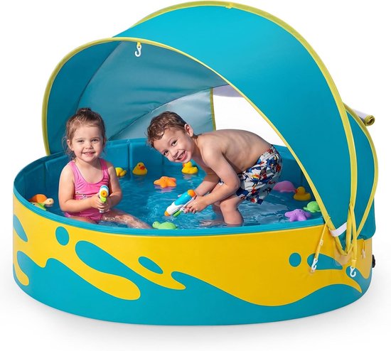 Inklapbaar kinderbadje met zonnescherm, 120 cm babybadje voor tuin en reizen, ideaal voor strand en buitenactiviteiten