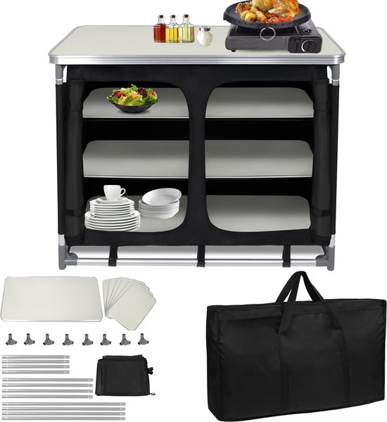 Inklapbare Campingkeuken met Opbergruimte – Campingkast & Kooktafel – Metalen Frame & MDF Blad – Inclusief Draagtas – Voor Camping, Outdoor & Balkon – Type C van Lumaland