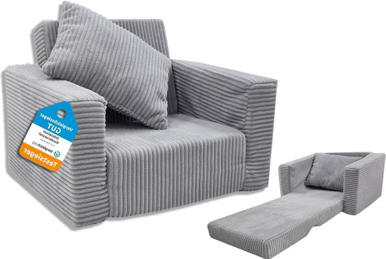 Inklapbare kinderstoel mini-stoel kinderstoel knuffelstoel voor kinderkamer - grijs ribfluweel kinderzetel van Mini-stoel