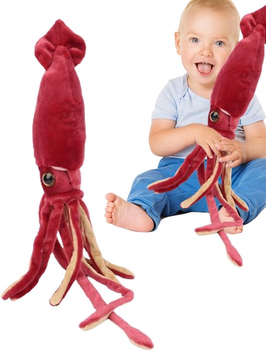 Inktvisknuffel - Octopus pluche - Decoratie kamer - Reuzen formaat - 65 cm - Wijnrood