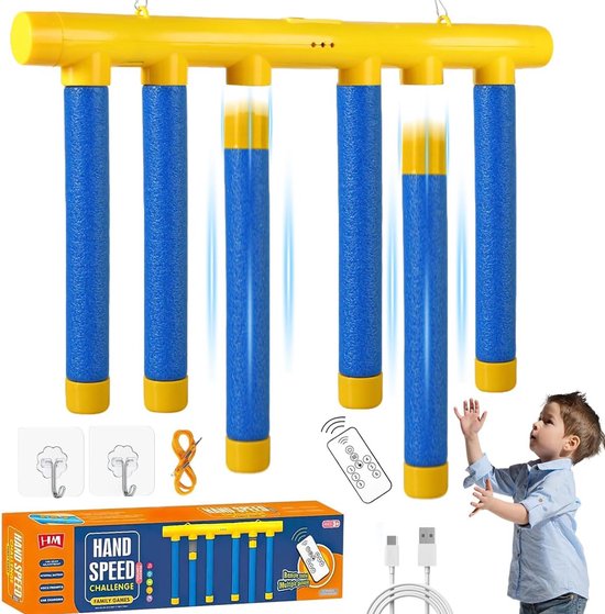 Interactief Reactiespel - Vallende Stokken Vangen - 3 Instelbare Snelheden - Hand-oog Coördinatie Trainer - Met Afstandsbediening - USB Oplaadbaar - Blauw/Geel van Merkloos