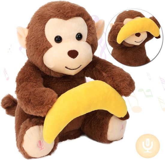 Interactieve Aap - Knuffel Speelgoed - Kinderen Vermaken - Herhaalt Wat Je Zegt - 35 cm - Bruin