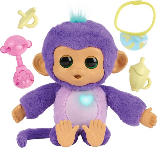 Interactieve Baby Aap - Knuffel Aap - Spelen en Verzorgen - Meer Dan 150 Geluiden - Full size - Paars