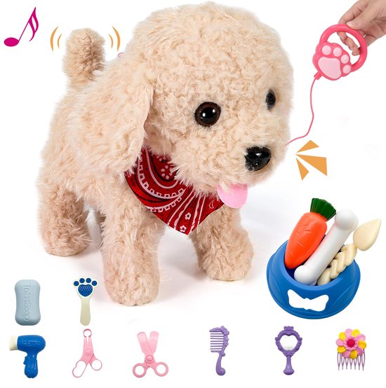 Interactieve Pluche Hond met Riem - Loopt, Blaft & Kwispelt - Elektronisch Huisdier & Accessoires - Pluche Knuffel voor kinderen - Speelgoed 3+ Jaar - Sinterklaas Cadeau