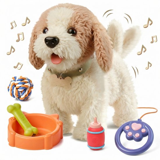 Interactieve Pluche Hond met Riem - Loopt, Blaft & Kwispelt - Elektronisch Huisdier & Accessoires - Puppy Cadeau Kinderen 3+ Jaar van Merkloos