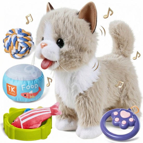 Interactieve Pluche Kat met Afstandsbediening - Wandelende Speelgoedkat voor Kinderen - Loopt, Miauwt en Kwispelt - Elektrisch Huisdier met Accessoires - Zacht Knuffeldier Cadeau van Merkloos