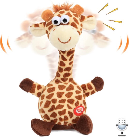 Interactieve Pratende Giraf Knuffel - Herhaalt Geluiden en Beweegt Hoofd - Pluche Speelgoed voor Kinderen 24 cm