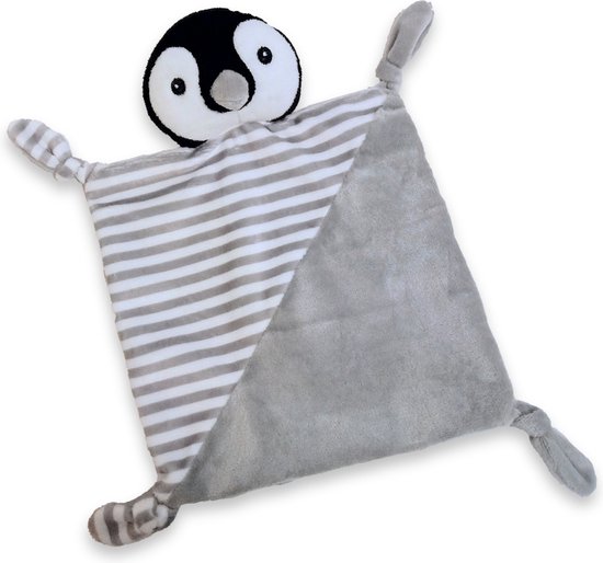 Inwolino knuffeldoekje pinquin 25x25 cm - grijs wit zwart - doekje baby van Inwolino