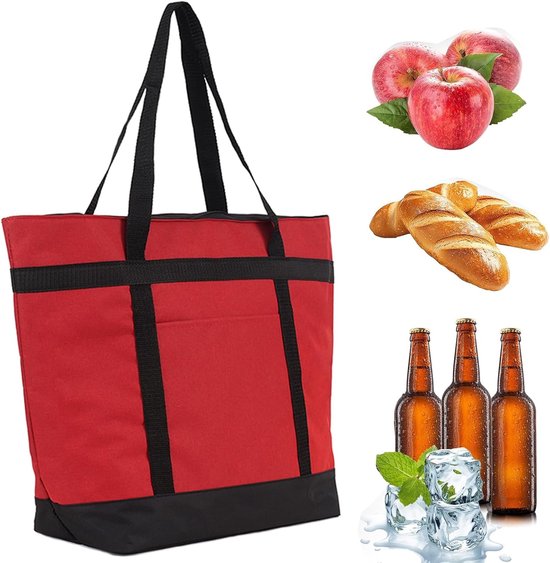 Isolatietas 39 liter - Koeltas Boodschappentas - Boodschappen Picknick Camping - Opvouwbaar Waterdicht Lekvrij - Flexibele Handgrepen - Rood