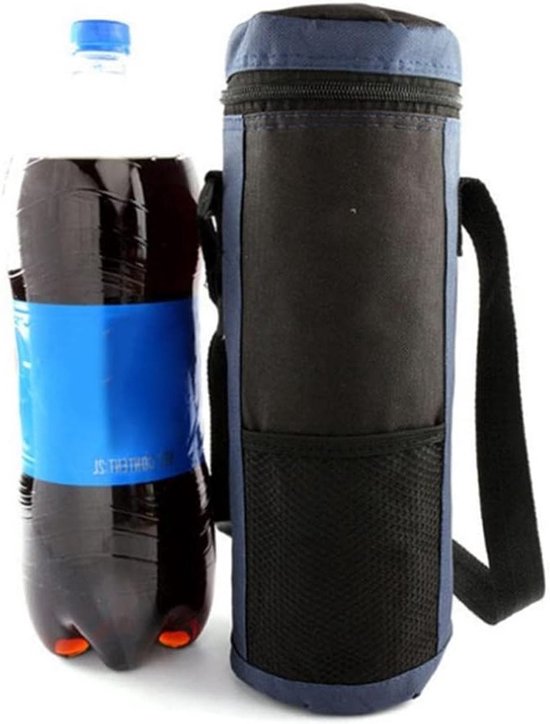 Isolerende draagtas voor flessen met riem - Ideaal voor drinken, reizen en picknicks - Blauw van Merkloos