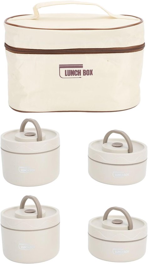 Isolerende Lunchcontainer - Voedseldoos - Warm Eten Meenemen - Lekvrij Ontwerp - 4 Stuks - Beige