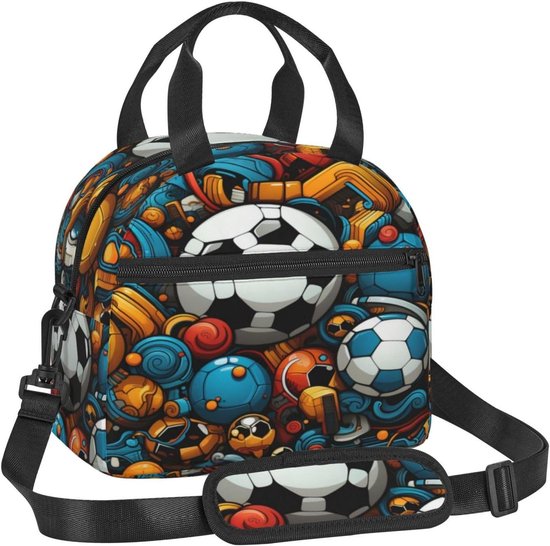 Isolerende Lunchtas - Draagbare Lunchbox - Maaltijden Meenemen - Waterdicht Voedselveilig - Verstelbare Band - Voetbal Thema