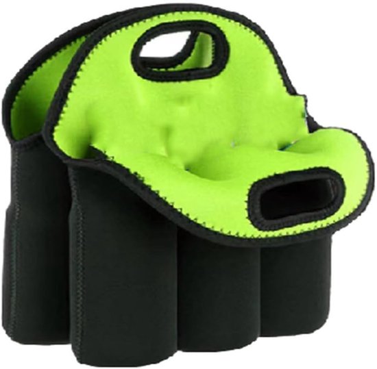 Isolerende neopreen draagtas voor 6 flessen - Perfect voor bier, babyflessen en drankjes, groen van Merkloos