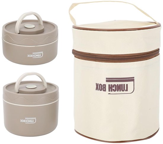 Isolerende Voedselcontainer, Draagbare Lunchdozen met Thermotas, Vacuüm Pot voor Warm en Koud Eten, Lekvrije Ontwerp met Brede Opening (2 dozen)