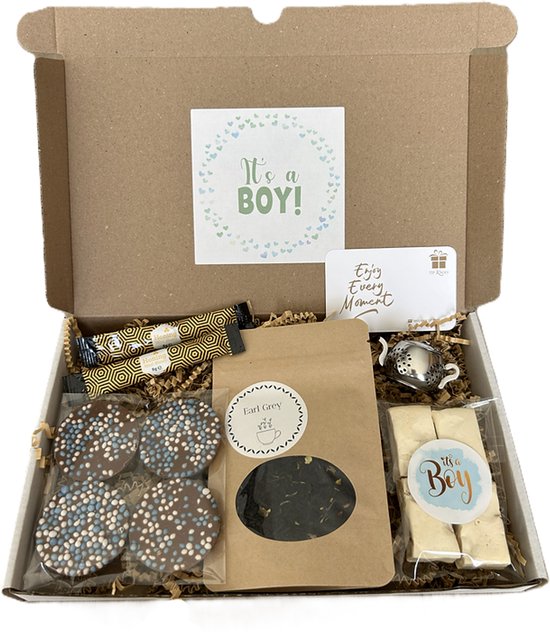 It's a boy thee brievenbus cadeau - theezeefje - nougat - honing - chocolade van Merkloos