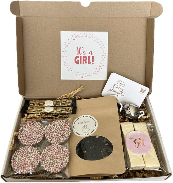 It's a girl thee brievenbus cadeau - theezeefje - nougat - honing - chocolade van Merkloos