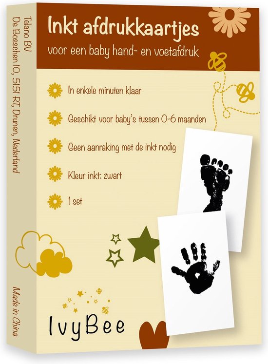 IvyBee Baby Voetafdruk en Handafdruk Zwart Inktafdruk - Kraamcadeau Babyshower Moederdag - 1 stuk Voet Hand Afdruk van Merkloos