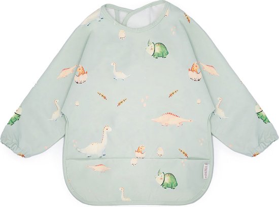 J. Børn Slabbetje Lange Mouwen met Brede Opvangbakpe (6 maanded - 2 jaar) - Peuter Kliederschort - Verfschort - Baby Slabber / Schort - Mouwslab - Mouwslabber (Dinosaurussen) van J. Børn