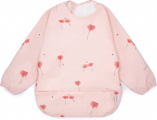 J. Børn Slabbetje Lange Mouwen met Brede Opvangbakpe (6 maanded - 2 jaar) - Peuter Kliederschort - Verfschort - Baby Slabber / Schort - Mouwslab - Mouwslabber (Klaproos) van J. Børn