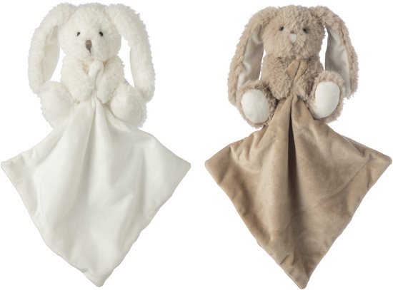 J-Line decoratie Konijn Doudou - polyester - wit/bei ge - set van 2 van Merkloos