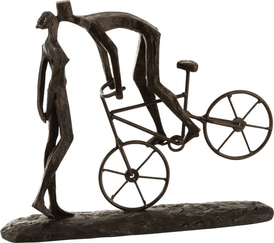 J-Line decoratie Koppel Kus Op Fiets - polyresin - donkerbruin - H 30.5 cm