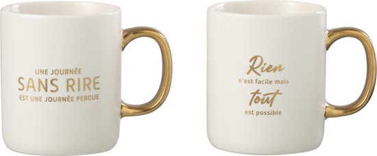 J-Line tas Bericht Positif - porselein - wit/goud - 2 stuks van J-Line