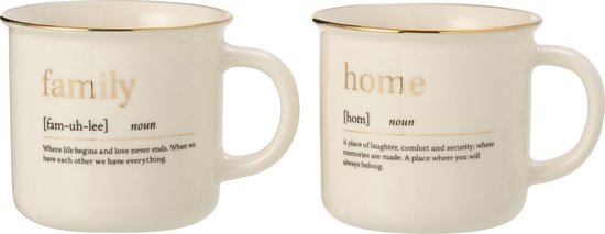 J-Line tas Boodschap Family Home - keramiek - goud - 2 stuks van J-Line