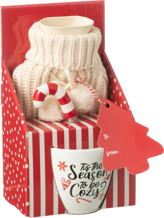 J-Line tas+lepel+warm waterkruik giftbox - keramiek - rood van J-Line