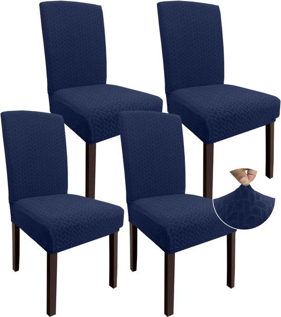 Jacard Eetkamerstoelhoes voor Eettafel (Set van 4, Marineblauw) van Decomill
