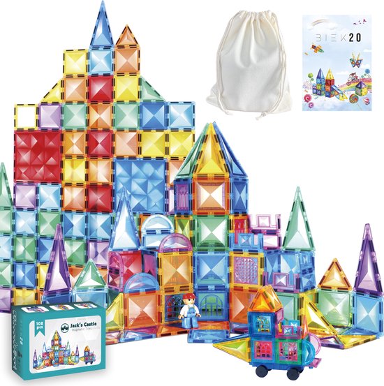 Jacks Castle (108 stuks) - Magnetisch Speelgoed - Montessori Speelgoed - Constructiespeelgoed - Magnetische Bouwstenen - Magnetic Tiles - Magnetische Tegels van Clics