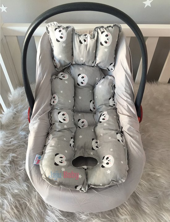 Jaju Baby - Kinderwagen Kussen - Biologisch Katoen Kussen - Antibacterieel Baby Kussen - Anti-Allergisch Baby Kussen - Panda Patroon - 74 x 31 cm van Jaju Baby