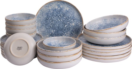 James Cooke - Serviesset - Azure Vintage - 6 persoons - Blauw/Wit - Stoneware - Bordenset - 24-delig