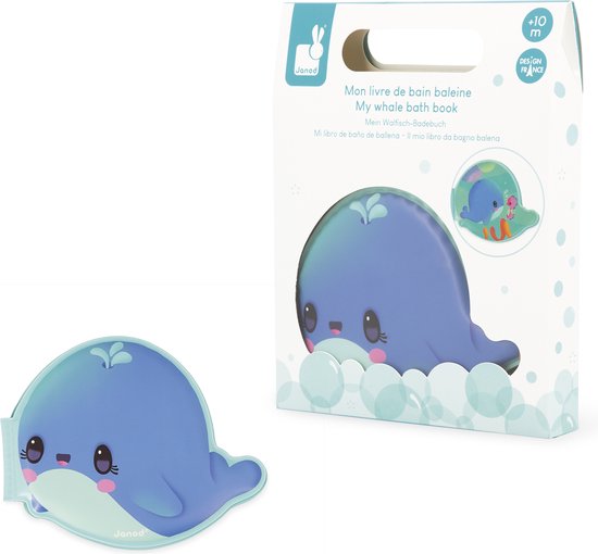 Janod Badspeelgoed - Badboekje Walvis - Boekje In De Vorm Van Een Walvis Bestaat Uit 8 Prachtig Geïllustreerde Pagina's - Geschikt Vanaf 10 Maanden van Janod