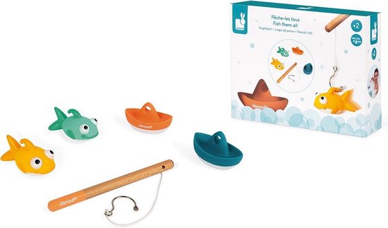 Janod Badspeelgoed - Hengelspel - Bestaat Uit 2 Bootjes, 2 Visjes En Een Vishengel - Voor Uren Speelplezier! - Geschikt Vanaf 2 Jaar van Janod