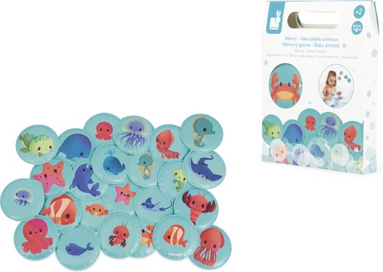 Janod Badspeelgoed - Memoryspel Babydieren - De 24 Geïllustreerde Stukken Blijven Drijven In Het Water! - Geschikt Vanaf 2 Jaar van Janod