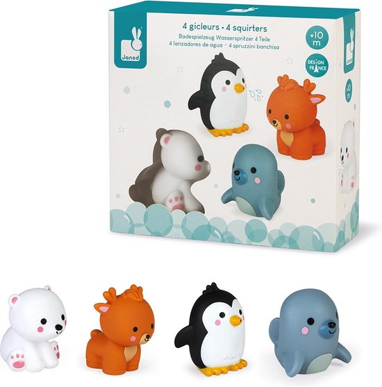 Janod Badspeelgoed - Spuitfiguur Pooldieren - 4 Verschillende Dieren - Voor Uren Badplezier! - Geschikt Vanaf 10 Maanden van Janod