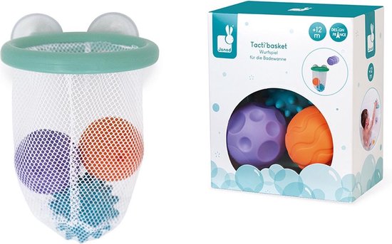 Janod Badspeelgoed - Tacti'Basket - Basketbalring Voor In Bad - Inclusief 3 Sensorische Ballen - Om De Motoriek Te Stimuleren - Geschikt Vanaf 1 Jaar van Janod