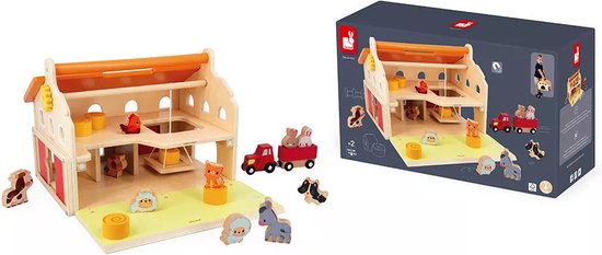 Janod Boerderij - Mijn Eerste Boerderij - Met 17 Accessoires En Een Handvat Om De Houten Boerderij Gemakkelijk Mee Te Nemen - Geschikt Vanaf 2 Jaar van Janod