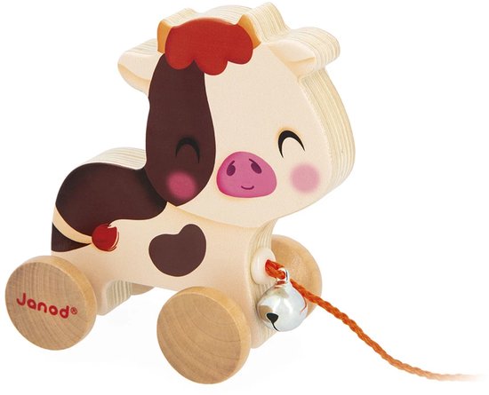 Janod Boerderij - Trekfiguur Koe - We Houden Van Deze Koe Met Zijn Mooie Bel! - Trekspeeltje Om Baby Overal Te Volgen - Geschikt Vanaf 1 Jaar van Merkloos