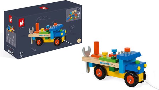 Janod Brico'Kids - DIY Vrachtwagen - 2-In-1 Speelgoed: Deze Kleurrijke Houten Bouwvrachtwagen Is Zowel Een Bouwpakket Als Een Vrachtwagen Die Kan Worden Rondgereden Dankzij Het Koord - Geschikt Vanaf 2 Jaar van Janod