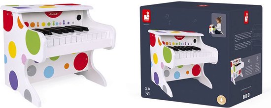Janod Confetti - Mijn Eerste Elektronische Houten Piano - Voor Kleine Muzikanten! - 4 Partituren Inbegrepen - Met Automatische Slaapstand - Geschikt Vanaf 3 Jaar van Janod