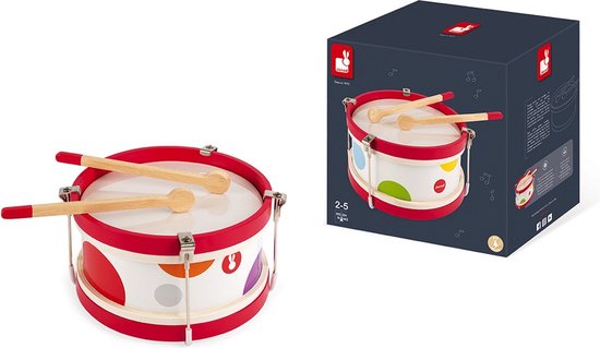 Janod Confetti - Mijn Eerste Trommel - Voor Kleine Muzikanten! - 2 Drumstokken Inbegrepen - Geschikt Vanaf 2 Jaar van Janod