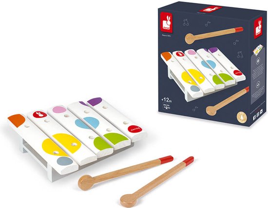 Janod Confetti - Mini Xylofoon - Houten Xylofoon Met 5 Noten En 2 Stokjes - Voor Kleine Muzikanten! - Geschikt Vanaf 1 Jaar van Janod