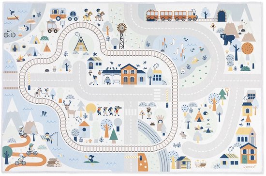 Janod Cross Roads - Speelmat De Bergvallei - 120 x 78 cm Antislip Speeltapijt - Met Circuit, Om Met Je Kleine Autootjes Door De Vallei Te Rijden - Geschikt Vanaf 2 Jaar van Merkloos
