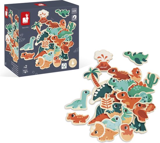 Janod Dino - Magneetset - Magneten In Dinosaurus Thema - 24 Verschillende Magneten - Geschikt Vanaf 2 Jaar van Janod